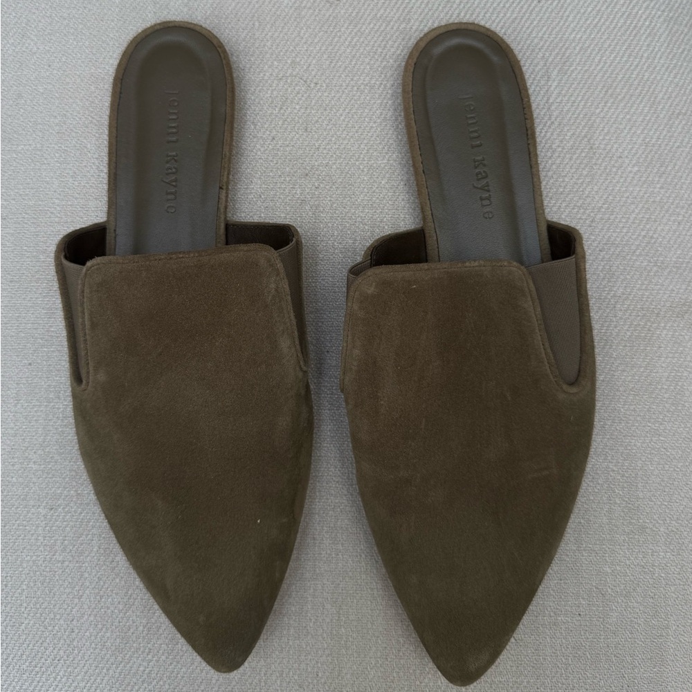 Jenni Kayne Suede Pointed-Toe Mules (Olive / Size 40)